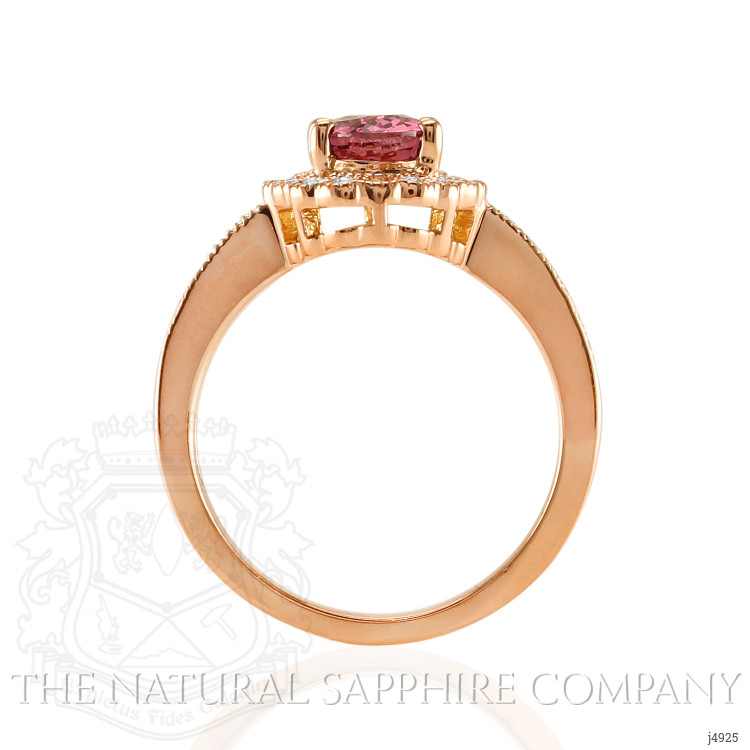 1.69 Ct. Reddish Pink Sapphire and Natural Diamond Pave Ring, 14K Rose Gold